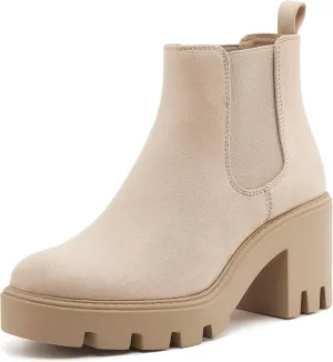 Women's Chelsea Boots Fashion Platform High Heel Ankle Booties Round Toe Casual Elastic Chunky Block Heel Boots