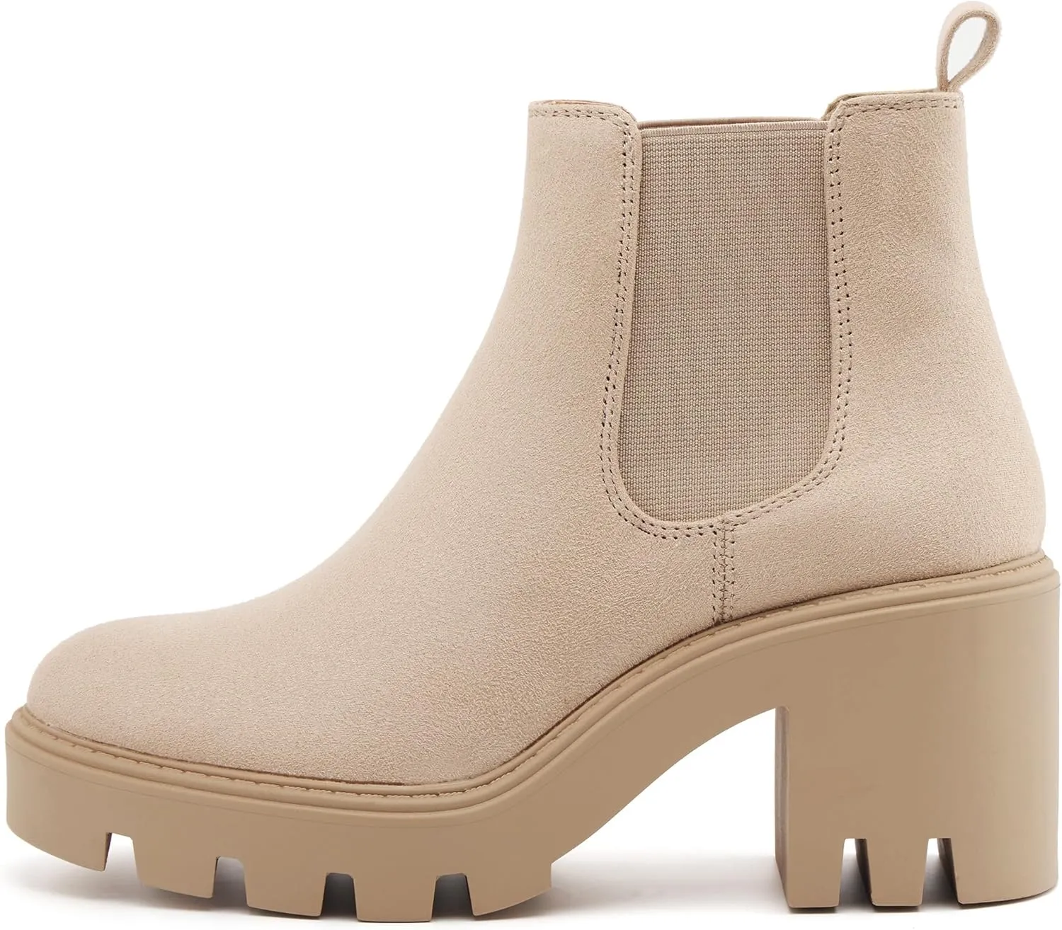 Women's Chelsea Boots Fashion Platform High Heel Ankle Booties Round Toe Casual Elastic Chunky Block Heel Boots