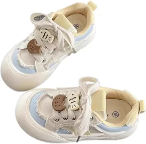 Women’s Chunky Dopamine Sneakers – Cute Cat Charm Bread Shoes, Colorblock Casual Platform Trainers, Soft Girl Chic Lace-Up Walking Shoes