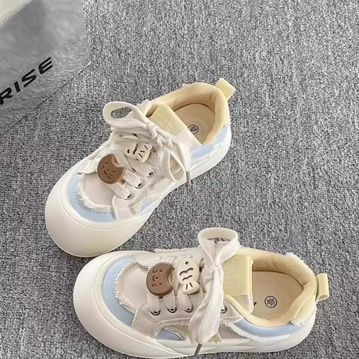 Women’s Chunky Dopamine Sneakers – Cute Cat Charm Bread Shoes, Colorblock Casual Platform Trainers, Soft Girl Chic Lace-Up Walking Shoes