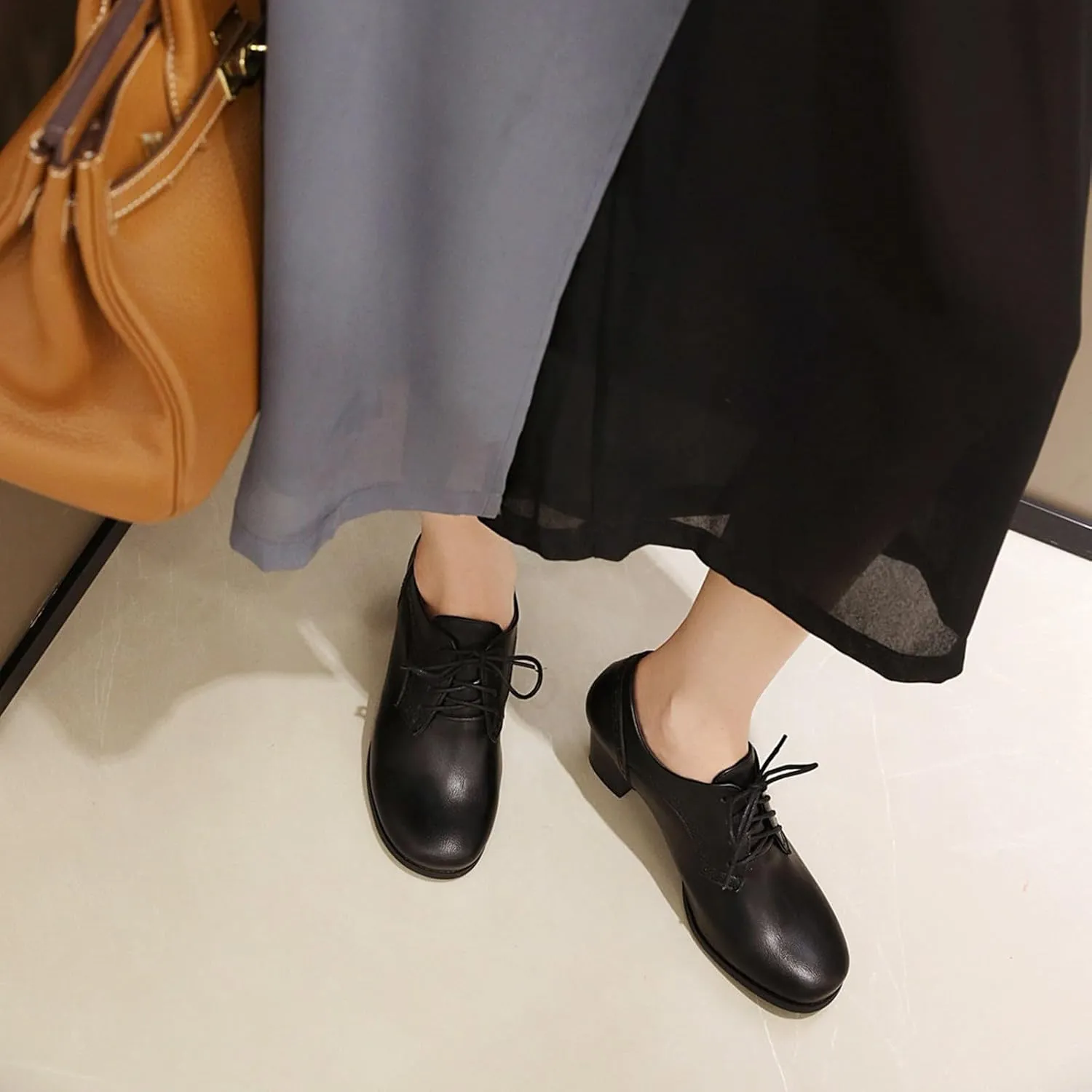 Women's Chunky Heel Wedges Retro Solid Color Casual Shoes for Spring Summer with Fixed Design Comfortable for