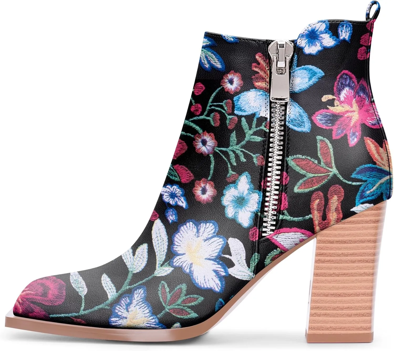 Women's Chunky High Heel Ankle Boots Side Zipper Square Toe Dress Booties