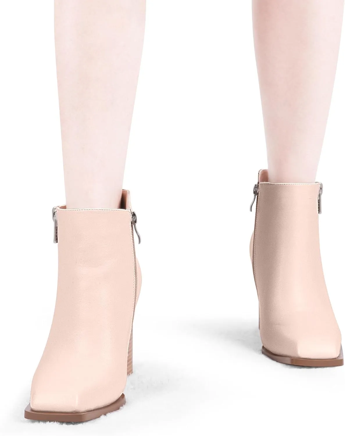 Women's Chunky High Heel Ankle Boots Side Zipper Square Toe Dress Booties
