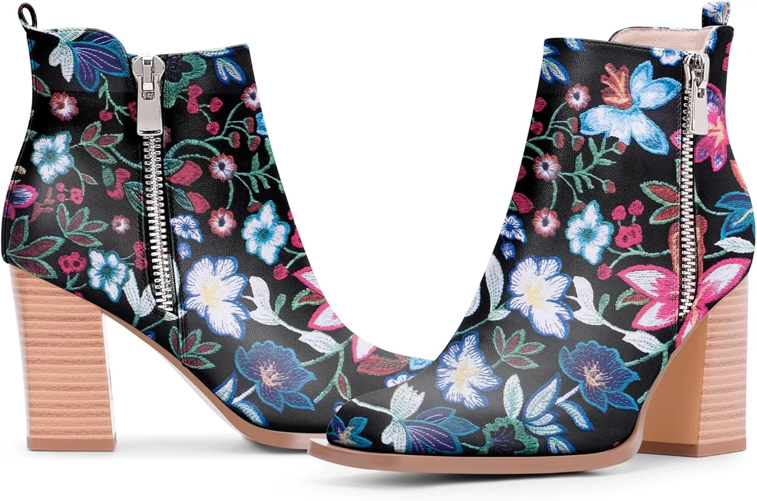 Women's Chunky High Heel Ankle Boots Side Zipper Square Toe Dress Booties