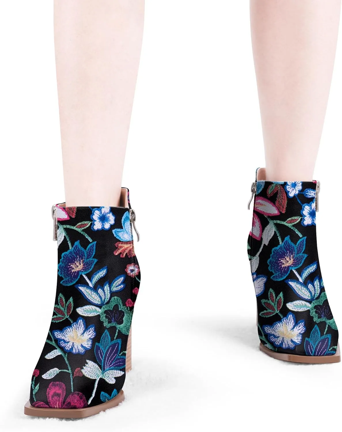 Women's Chunky High Heel Ankle Boots Side Zipper Square Toe Dress Booties