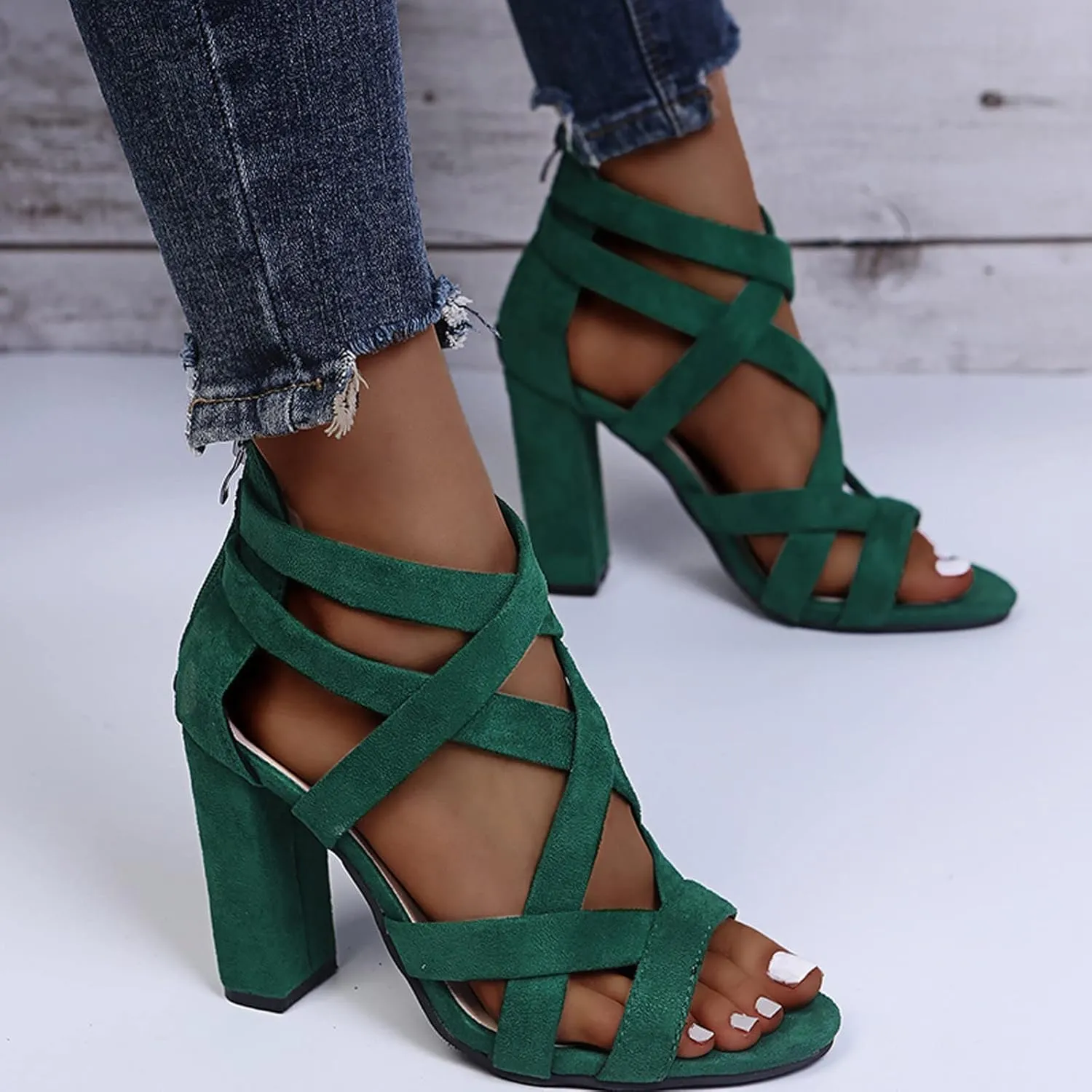 Women's Chunky High Heel Sandal Strappy Open Toe Ankle Strap Dress Shoes Bridesmaid Ladies in Wedding Bridal Shoes