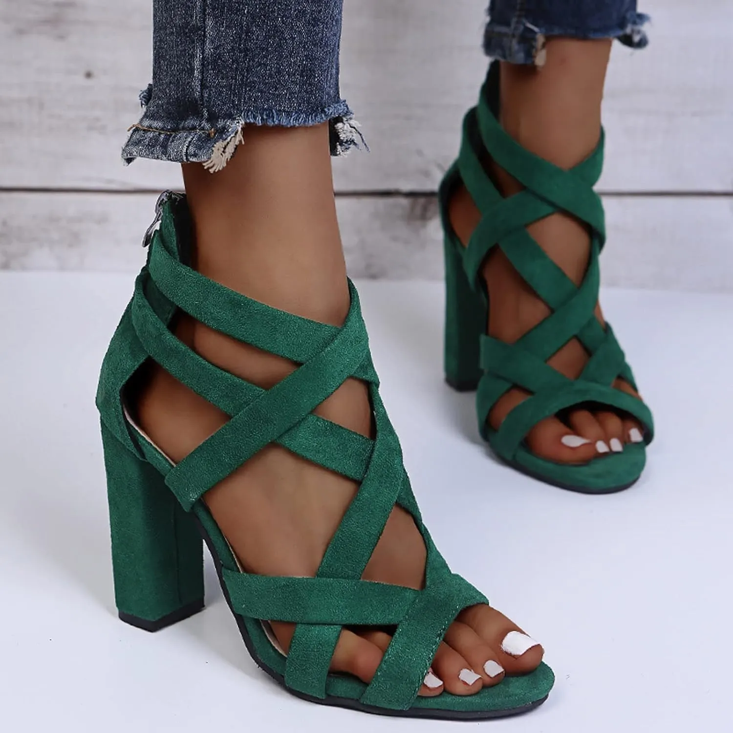 Women's Chunky High Heel Sandal Strappy Open Toe Ankle Strap Dress Shoes Bridesmaid Ladies in Wedding Bridal Shoes