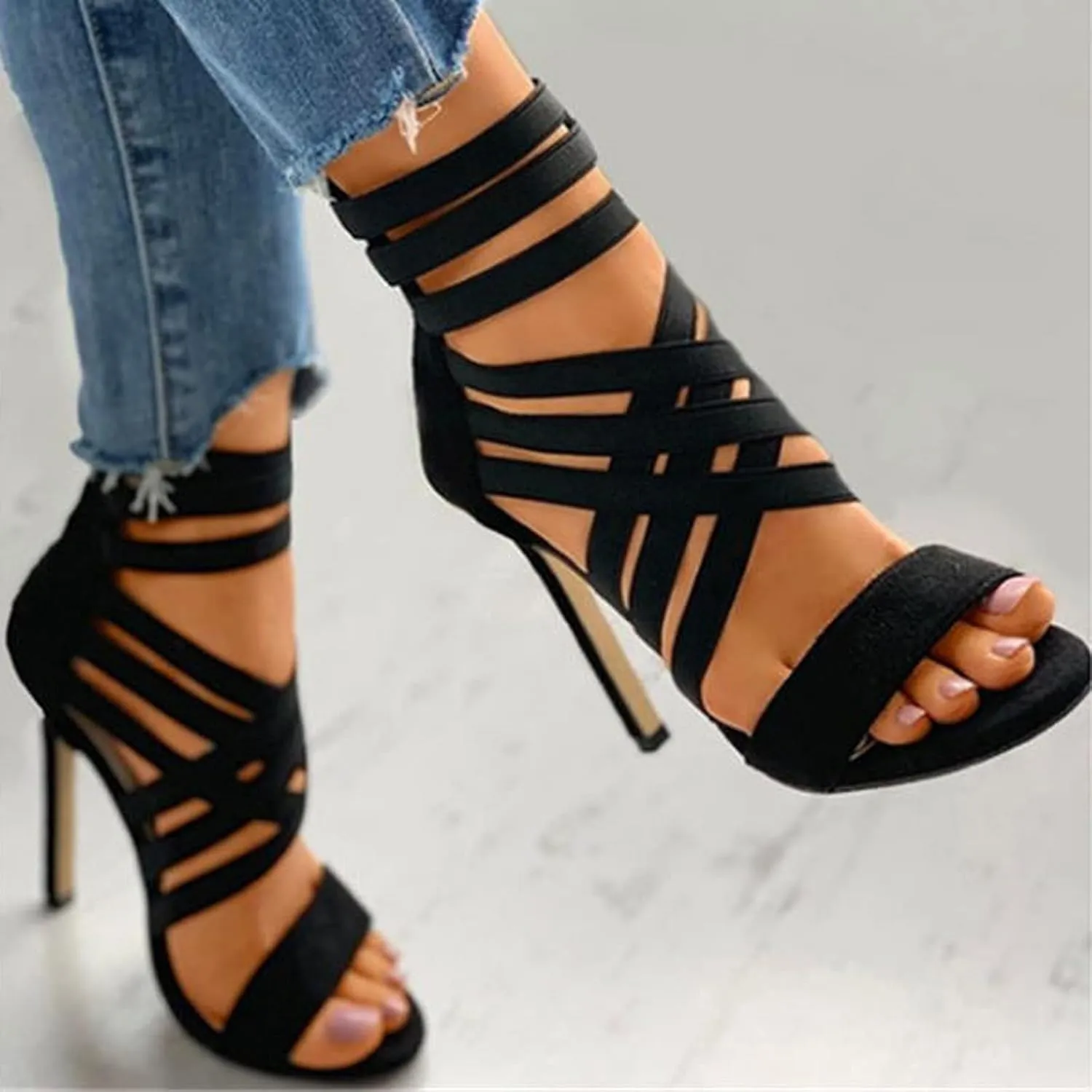 Women's Chunky High Heel Sandal Strappy Open Toe Ankle Strap Dress Shoes Bridesmaid Ladies in Wedding Bridal Shoes