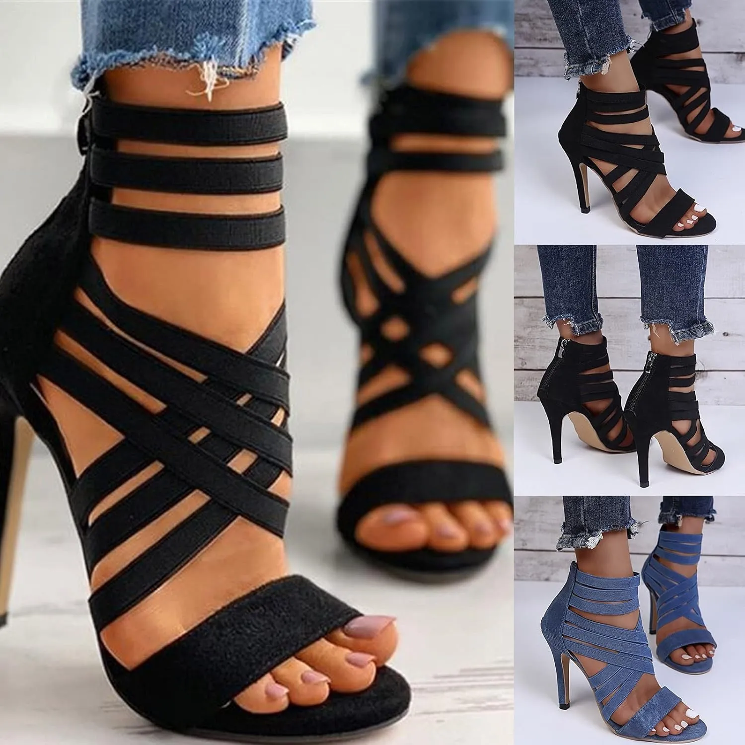 Women's Chunky High Heel Sandal Strappy Open Toe Ankle Strap Dress Shoes Bridesmaid Ladies in Wedding Bridal Shoes