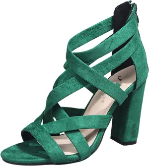 Women's Chunky High Heel Sandal Strappy Open Toe Ankle Strap Dress Shoes Bridesmaid Ladies in Wedding Bridal Shoes