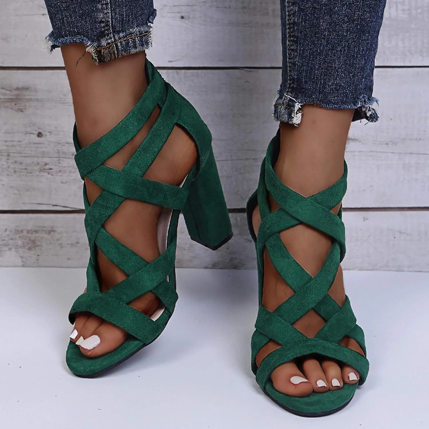 Women's Chunky High Heel Sandal Strappy Open Toe Ankle Strap Dress Shoes Bridesmaid Ladies in Wedding Bridal Shoes