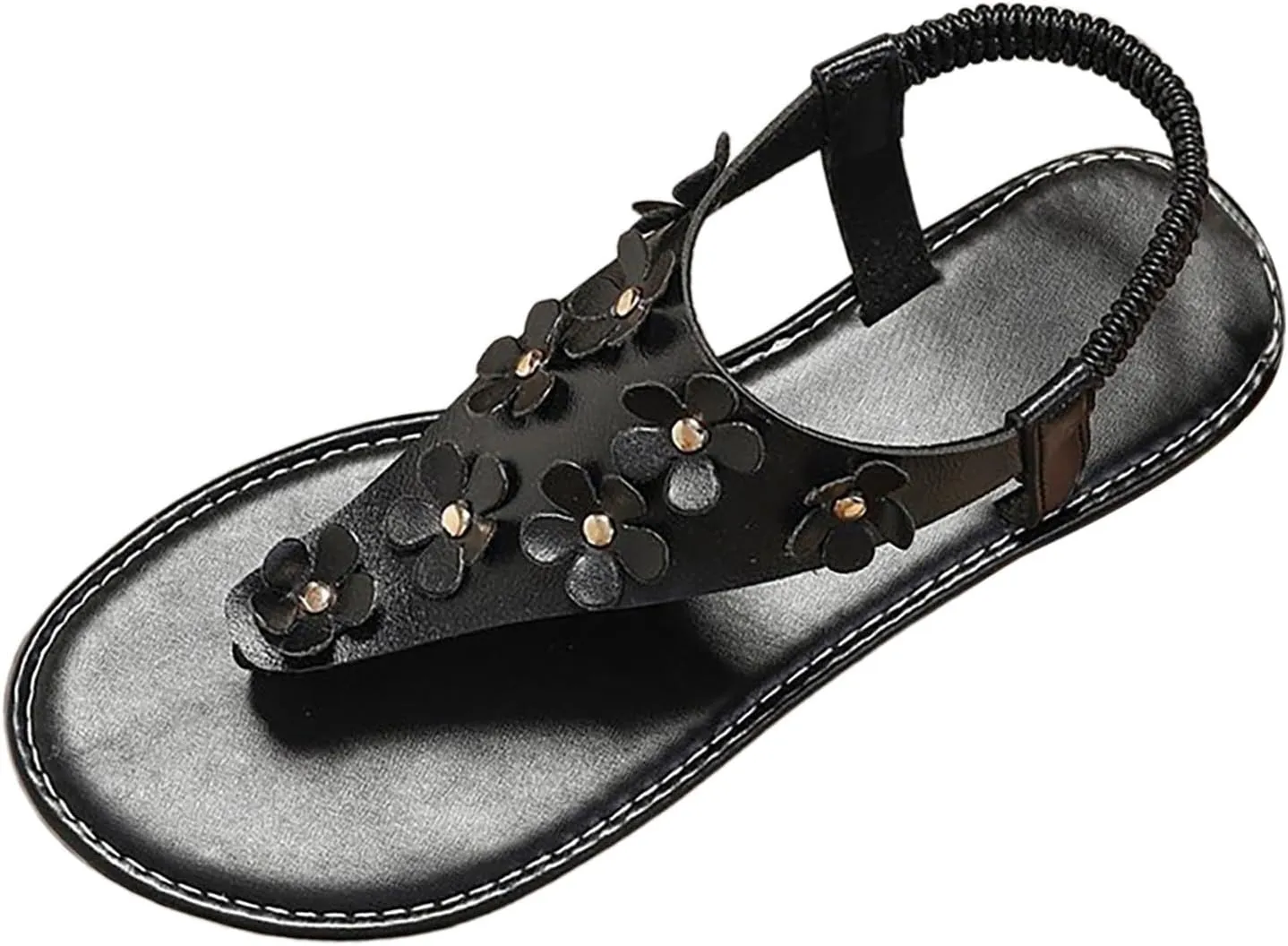 Women's Clip Toe Dressy Flat Sandals with Elastic Ankle Strap - Lightweight Summer Shoes Casual Sandal, Beach Walking Boho T-Strap Flat Sandals