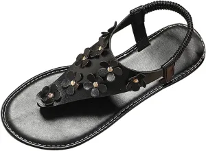 Women's Clip Toe Dressy Flat Sandals with Elastic Ankle Strap - Lightweight Summer Shoes Casual Sandal, Beach Walking Boho T-Strap Flat Sandals