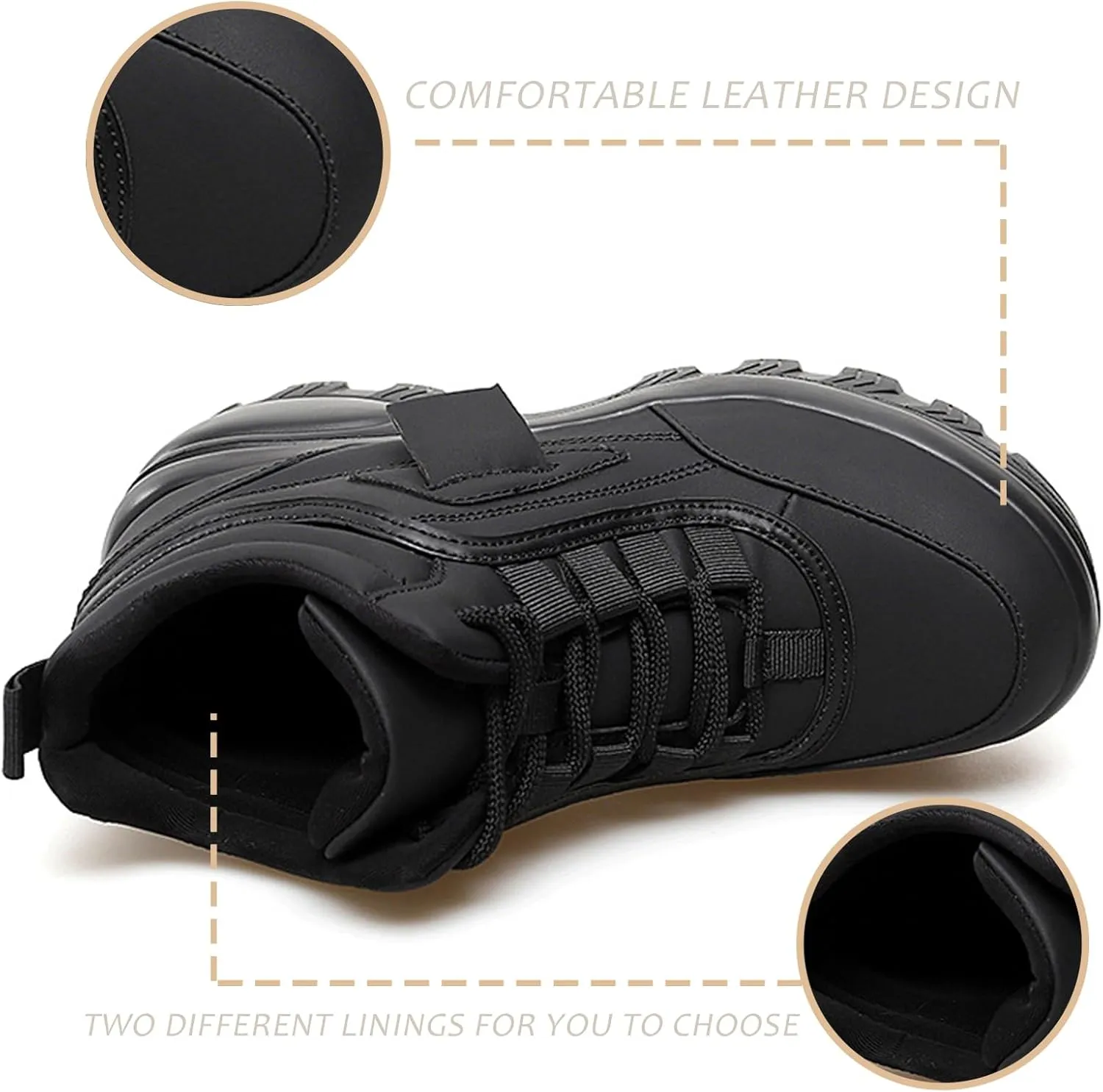 Women's Color Matching Platform Casual Sneakers Retro Round Head Plus Velvet Warm Chunky Non-Slip Fashion Lace-Up Dad Shoes Comfortable Wedge Heel Walking Sneakers