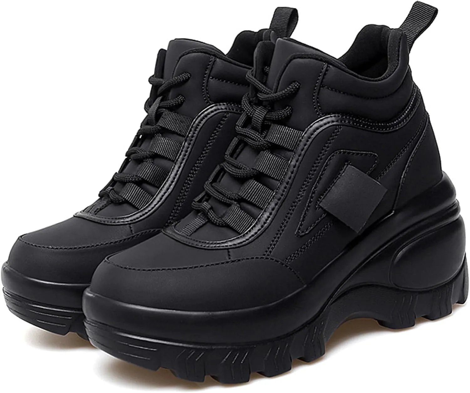 Women's Color Matching Platform Casual Sneakers Retro Round Head Plus Velvet Warm Chunky Non-Slip Fashion Lace-Up Dad Shoes Comfortable Wedge Heel Walking Sneakers