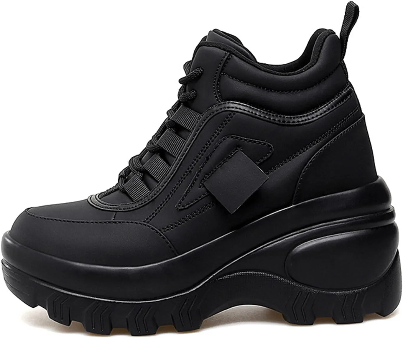 Women's Color Matching Platform Casual Sneakers Retro Round Head Plus Velvet Warm Chunky Non-Slip Fashion Lace-Up Dad Shoes Comfortable Wedge Heel Walking Sneakers