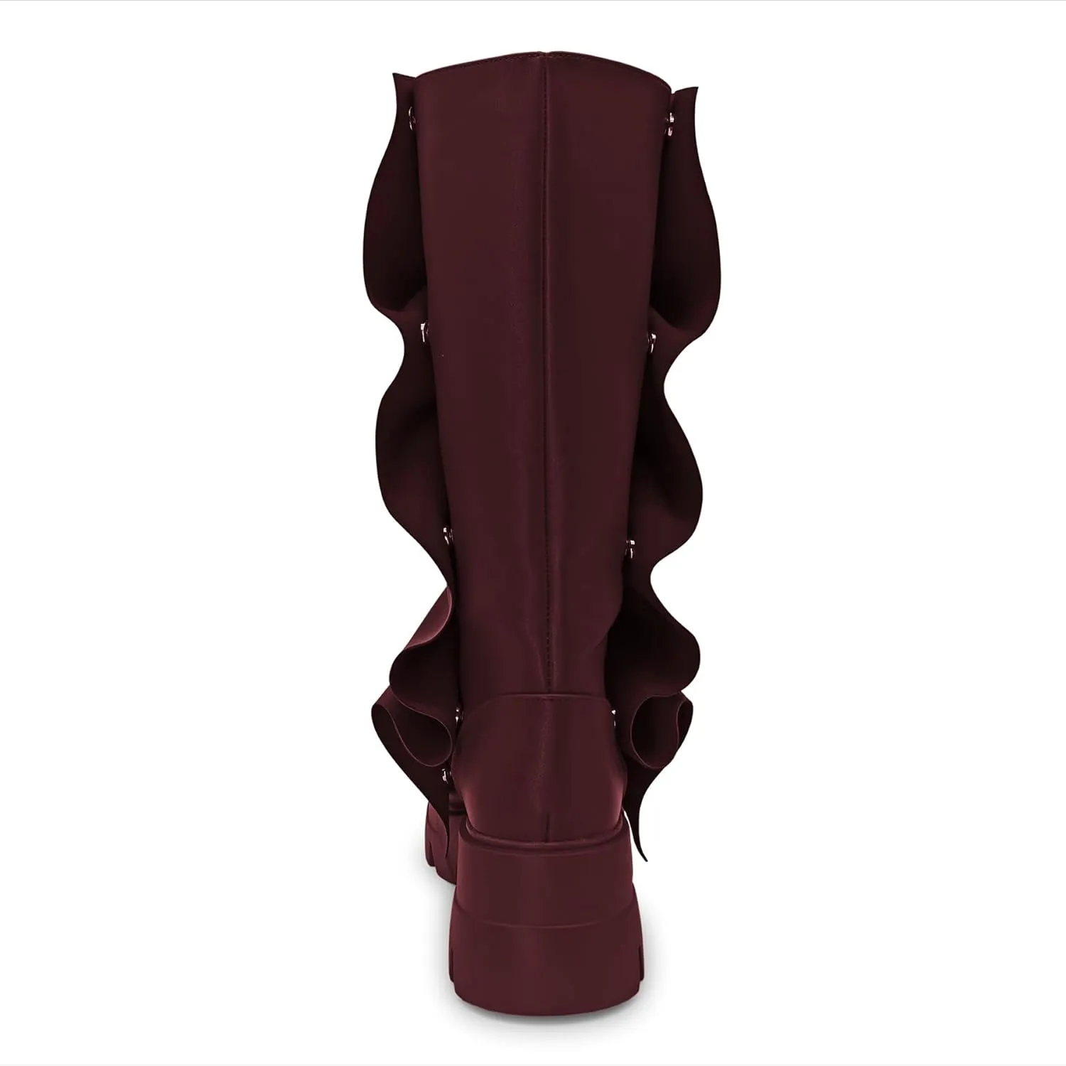 Women's Combat Mid-Calf Chunky Boots Detachable Pull-On Wide Calf Panel Shark Platform Boots Round toe Party Dress Boot