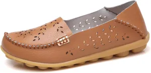 Women's Comfort Walking Boat Shoe Slip on Flat Shoes Ladies Dressy Moccasins Driving Penny Loafers Leather Breathable On Nurse Loafer Round Toe Wild Fashion Soft Orthopedic Sole Flats Casual