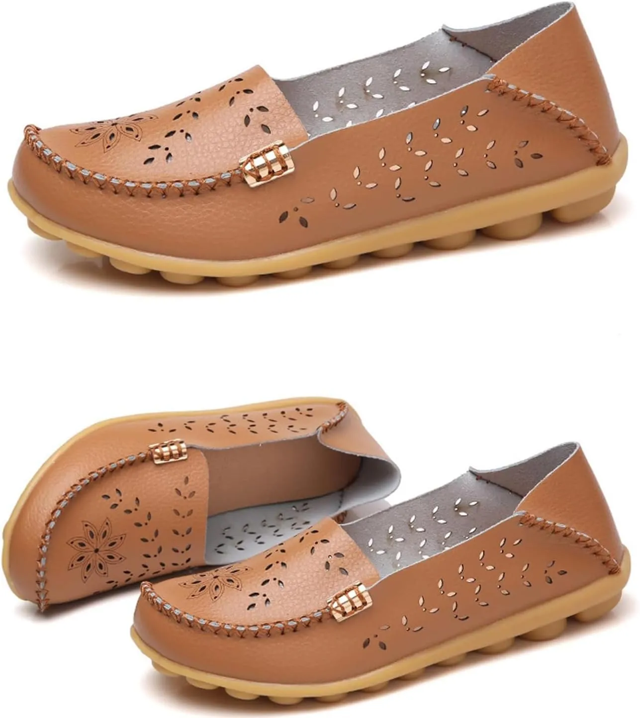 Women's Comfort Walking Boat Shoe Slip on Flat Shoes Ladies Dressy Moccasins Driving Penny Loafers Leather Breathable On Nurse Loafer Round Toe Wild Fashion Soft Orthopedic Sole Flats Casual