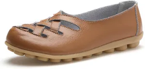 Women's Comfort Walking Casual Flat Loafer Orthopedic Loafers Breathable Leather Hollow Soft Flats Sandals Summer Slip On Cowhide Dressy Closed Toe Wide Width Moccasins Driving Work Shoe