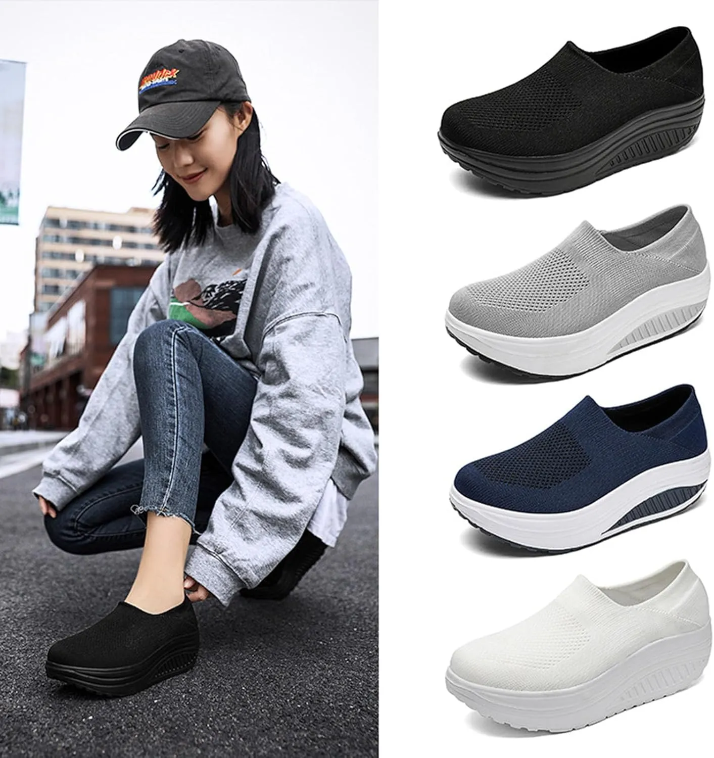 Women's Comfortable Thick Bottom Mesh Breathable Loafers Shoes Comfortable, Lightweight, Non-Slip Rocker Walking Shoes.