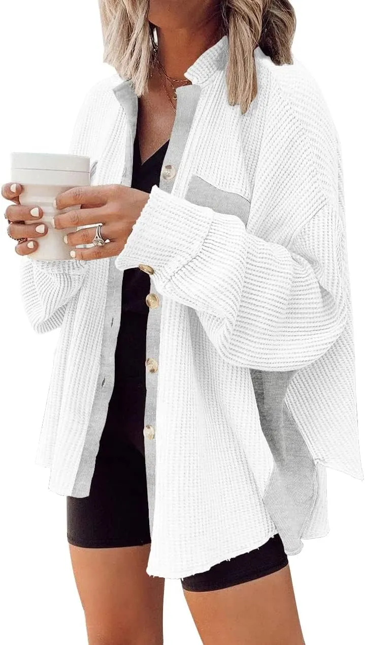 Womens Corduroy Button Down Shirts Color Block Long Sleeve Blouses Tops Jackets