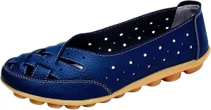 Women's Cowhide Leather Shoes Loafers Flats Sandals Slip-On Cutout Orthopedic Breathable Comfortable Hollow Soft Summer Casual Leather, Loafer Fashion Slip On Walking Round Toe Nurse Driving Shoes