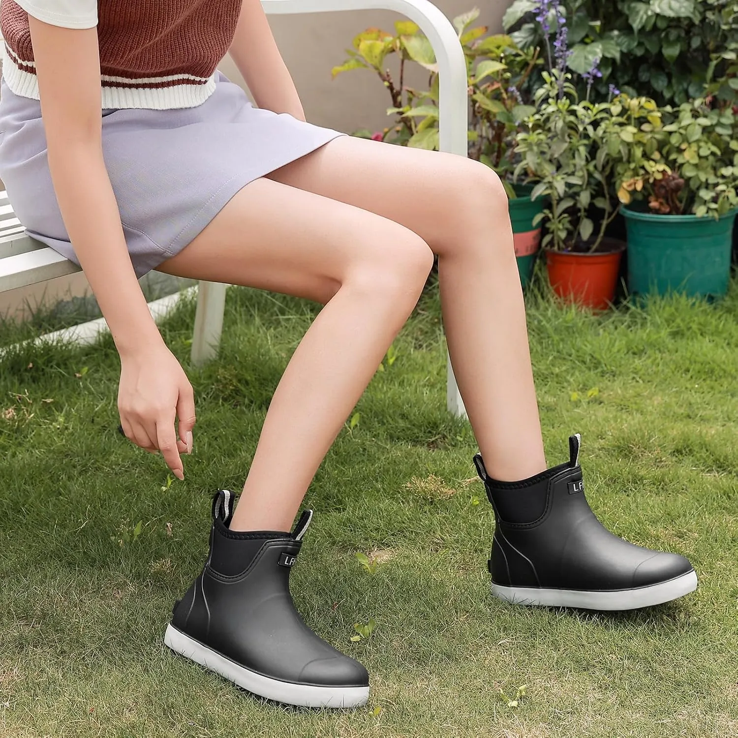 Women's Deck Boots, Waterproof Ankle Rain Boots with Anti-Slip Traction, Rubber Garden & Fishing Boots for Boating, Camping, Farming & Outdoor Work