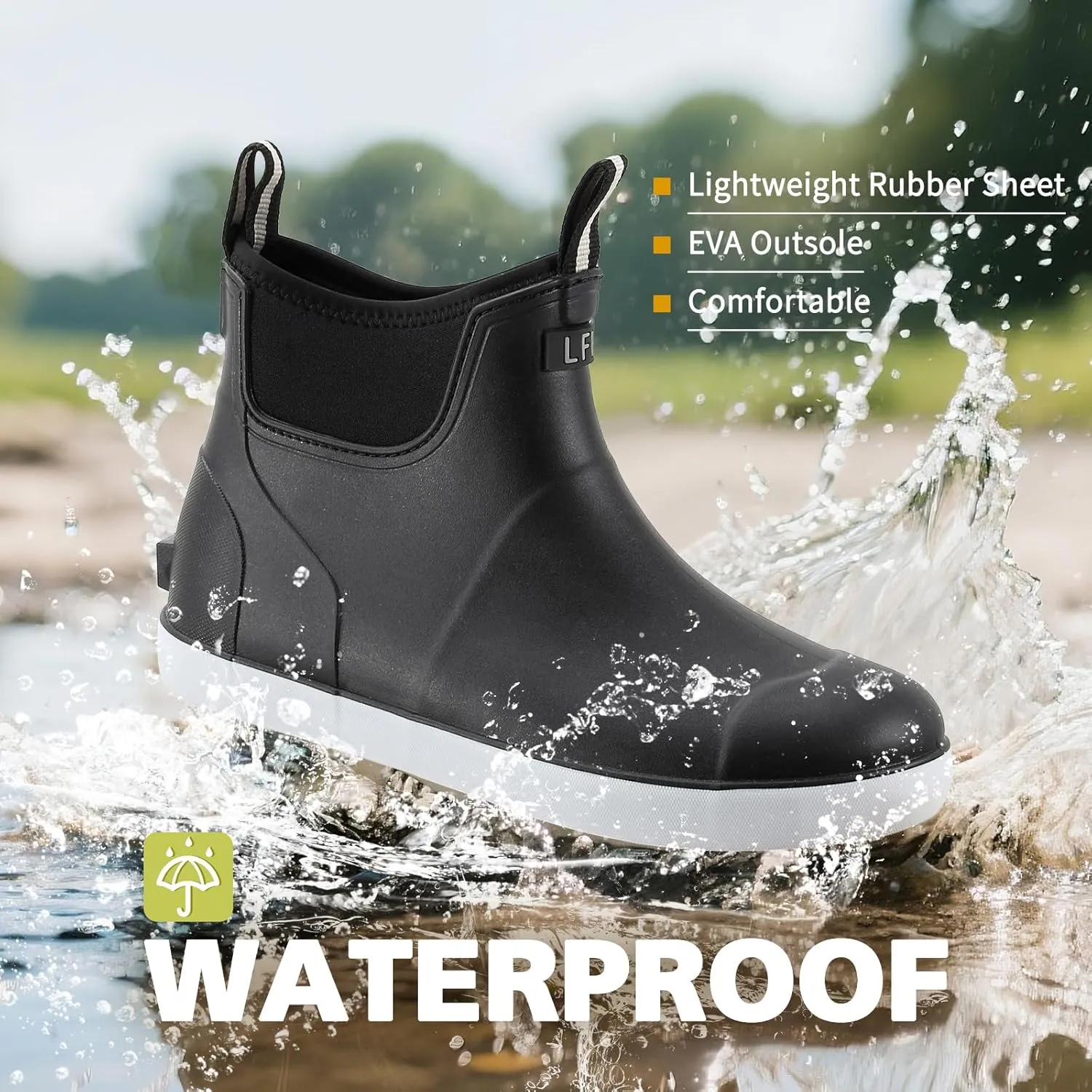 Women's Deck Boots, Waterproof Ankle Rain Boots with Anti-Slip Traction, Rubber Garden & Fishing Boots for Boating, Camping, Farming & Outdoor Work