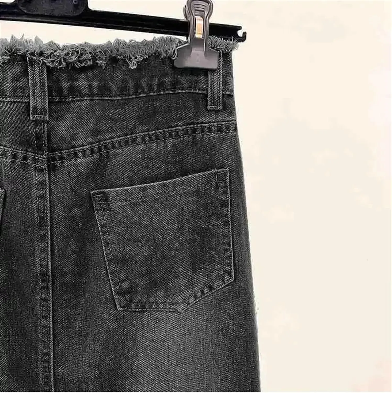 Women's Denim Skirt Spring Summer Fringe A-Line Long Straight-Leg Bodycon Skirt