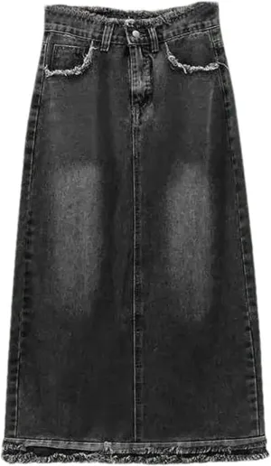 Women's Denim Skirt Spring Summer Fringe A-Line Long Straight-Leg Bodycon Skirt
