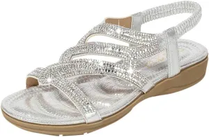 Womens Dressy Summer Sandals Flat Slides Comfortable Slip On Leather Open Toe Beach Bohemian Ankle Strap Elastic Walking Shoes