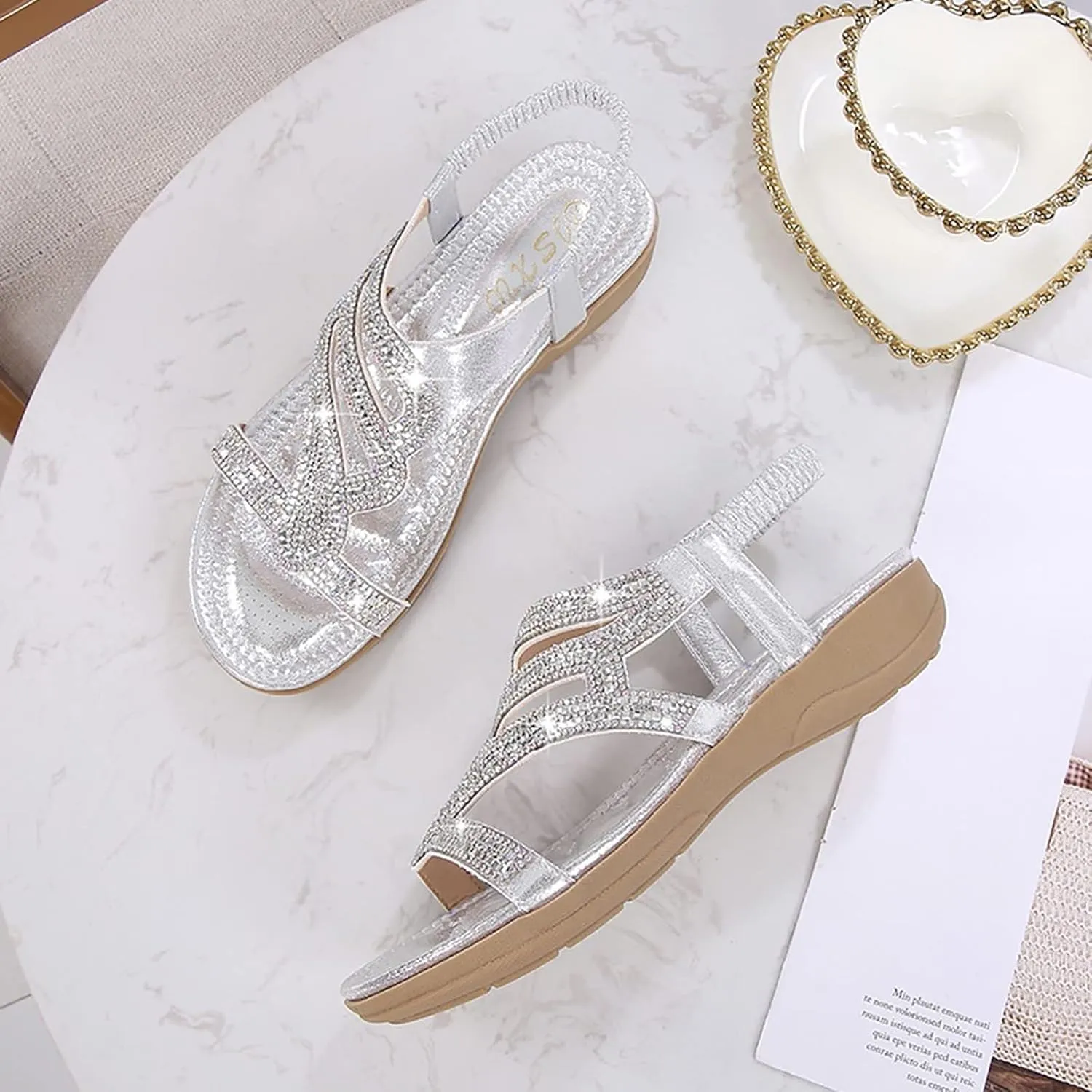 Womens Dressy Summer Sandals Flat Slides Comfortable Slip On Leather Open Toe Beach Bohemian Ankle Strap Elastic Walking Shoes