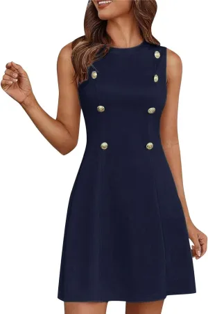 Women's Elegant Button Down Dress Fashionable Round Neck Midi Skirt Slimming Waist Big Hem Dresses Concert Party