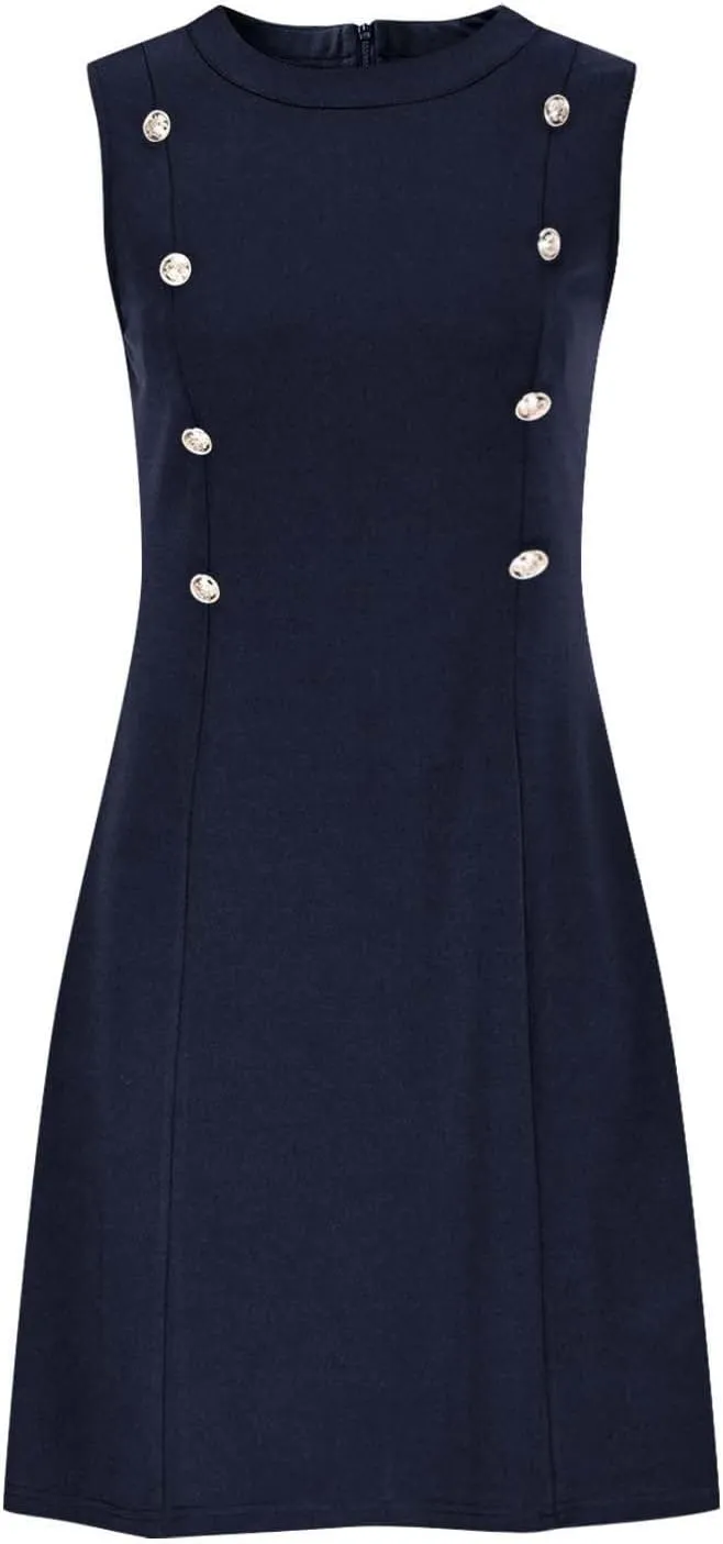 Women's Elegant Button Down Dress Fashionable Round Neck Midi Skirt Slimming Waist Big Hem Dresses Concert Party