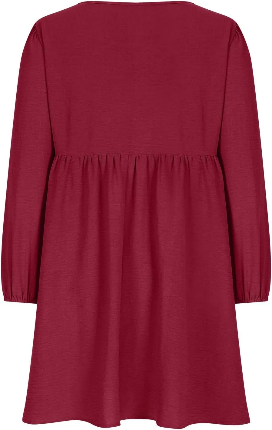 Womens Fall Fashion 2024 Dresses Causal Dressy Long Sleeve Smocked Crewneck Button Up Empire Waist A-Line Mini Dress