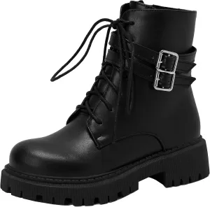 Women's Fashion Biker Combat Boots Platform Ankle Boots Round Toe Zipper Booties