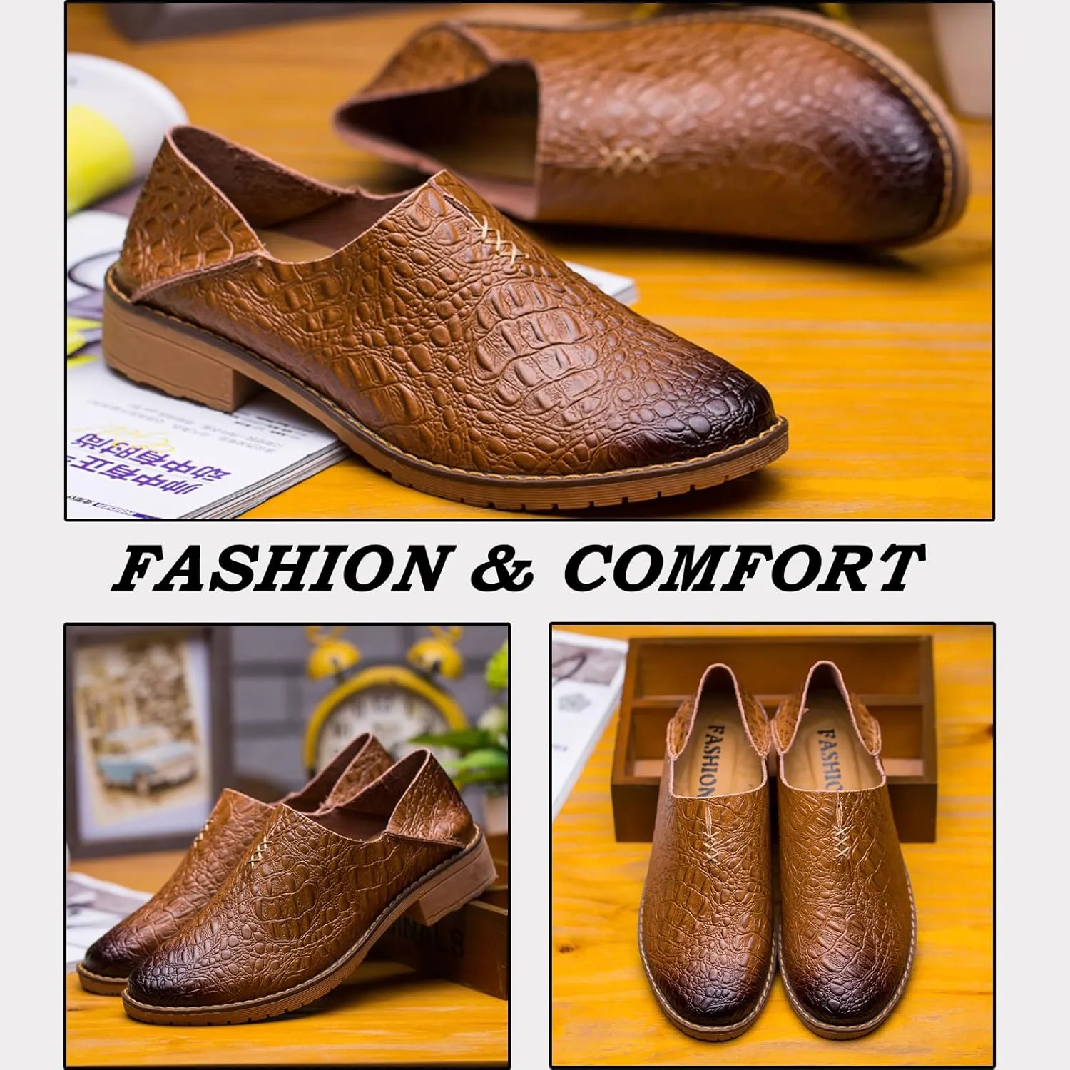 Women's Fashion Leather Penny Loafer Drop-in Heel Slip On Flats Mules Shoes