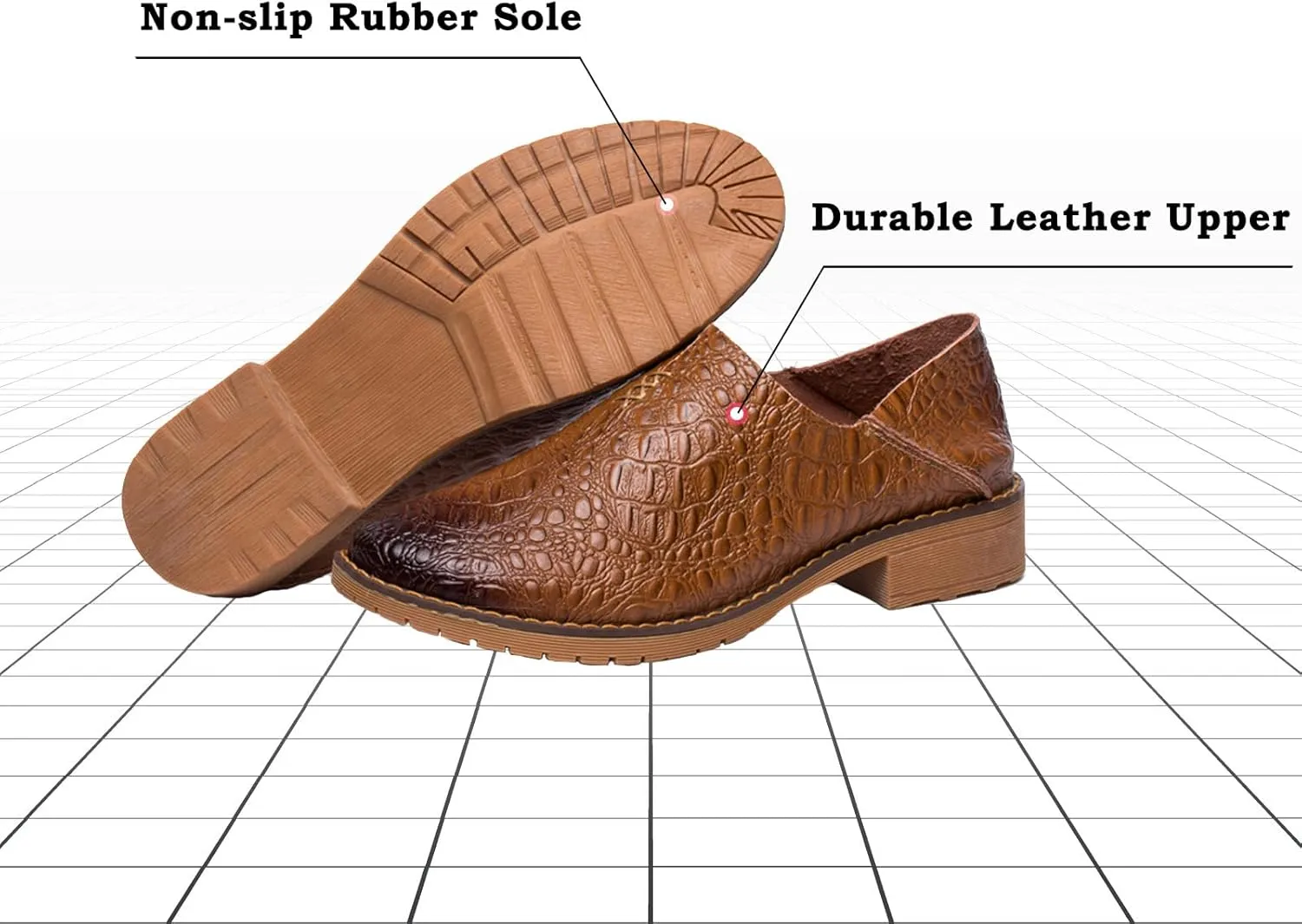 Women's Fashion Leather Penny Loafer Drop-in Heel Slip On Flats Mules Shoes