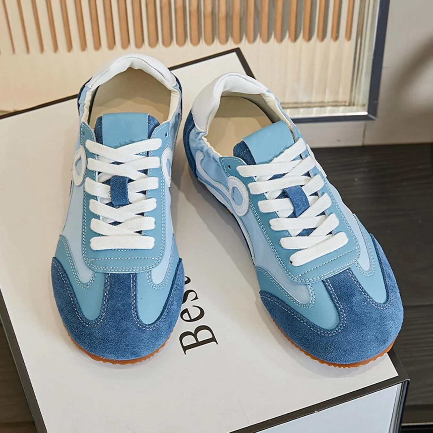 Women's Fashion Platform Trainers Casual Lace-Up Flats Spring Sneakers - Colorblock Stylish Comfort Shoes for Spring and Summer