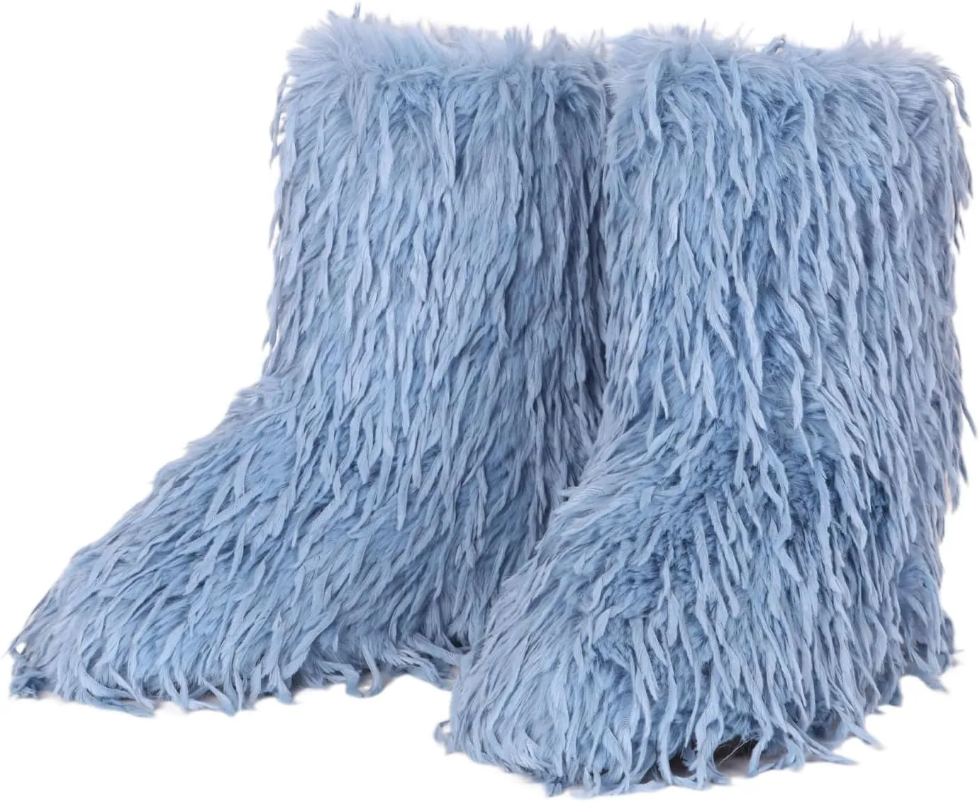 Women's Faux Fur Boots Furry Fluffy Winter Snow y2k Boots for Girls Mid-Calf Flat Fuzzy Shoes Plush Warm Outdoor Indoor