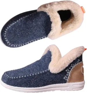 Women's Flat Fluffy Ankle Boots Slip-on Soft Plush Sneakers Fur Lined Warm Cozy Round Toe Thick Sole Casual Cotton Shoe