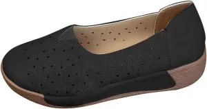 Women's Floral Ballet Flat Flats Shoes Slip On Flowers Round Toe Casual Dress Hollow Hole Summer Comfortable Work Office PU Leather Fashion Trendy Lazy with Eyelets Loafers