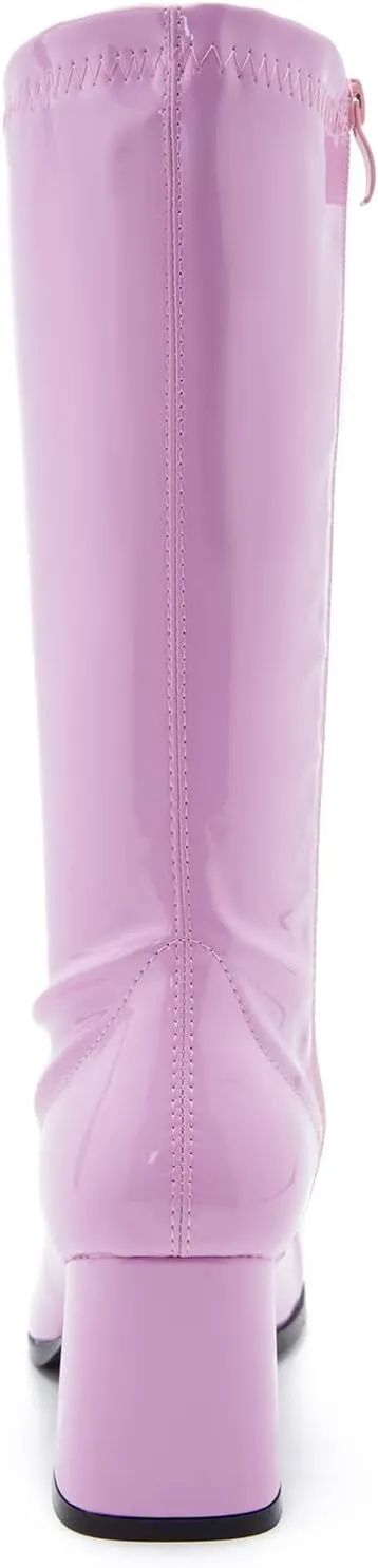 Women's Go-Go Boot Mid Calf Boots PU Leather Ladies Party Dance Shoes with Zipper Costume Boots