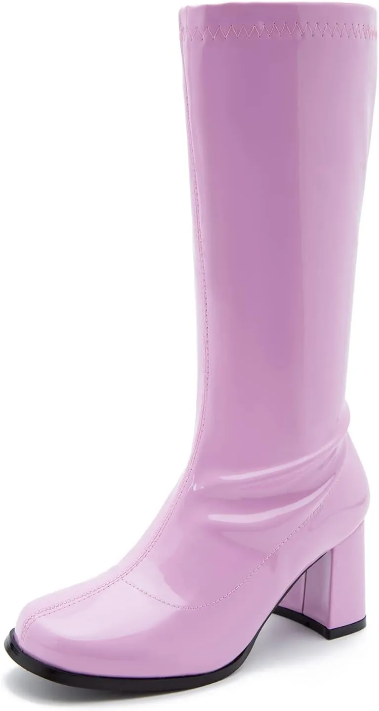 Women's Go-Go Boot Mid Calf Boots PU Leather Ladies Party Dance Shoes with Zipper Costume Boots