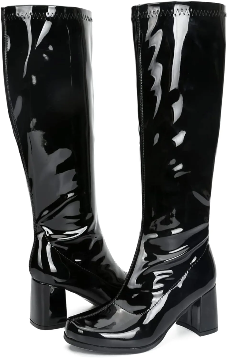 Women's Go Go Boots Over The Knee Block Heel Zipper Boot