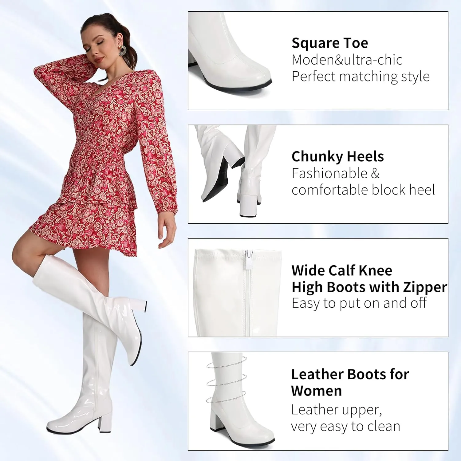 Women's Go Go Boots Over The Knee Block Heel Zipper Boot