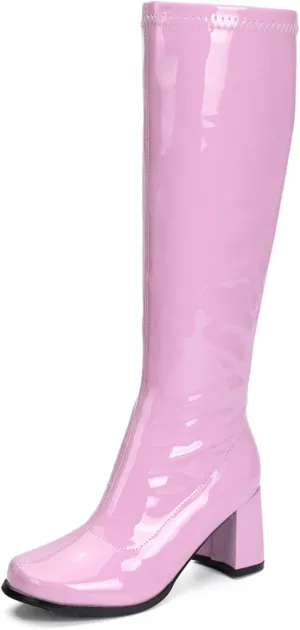 Women's Go Go Boots Over The Knee Block Heel Zipper Boot