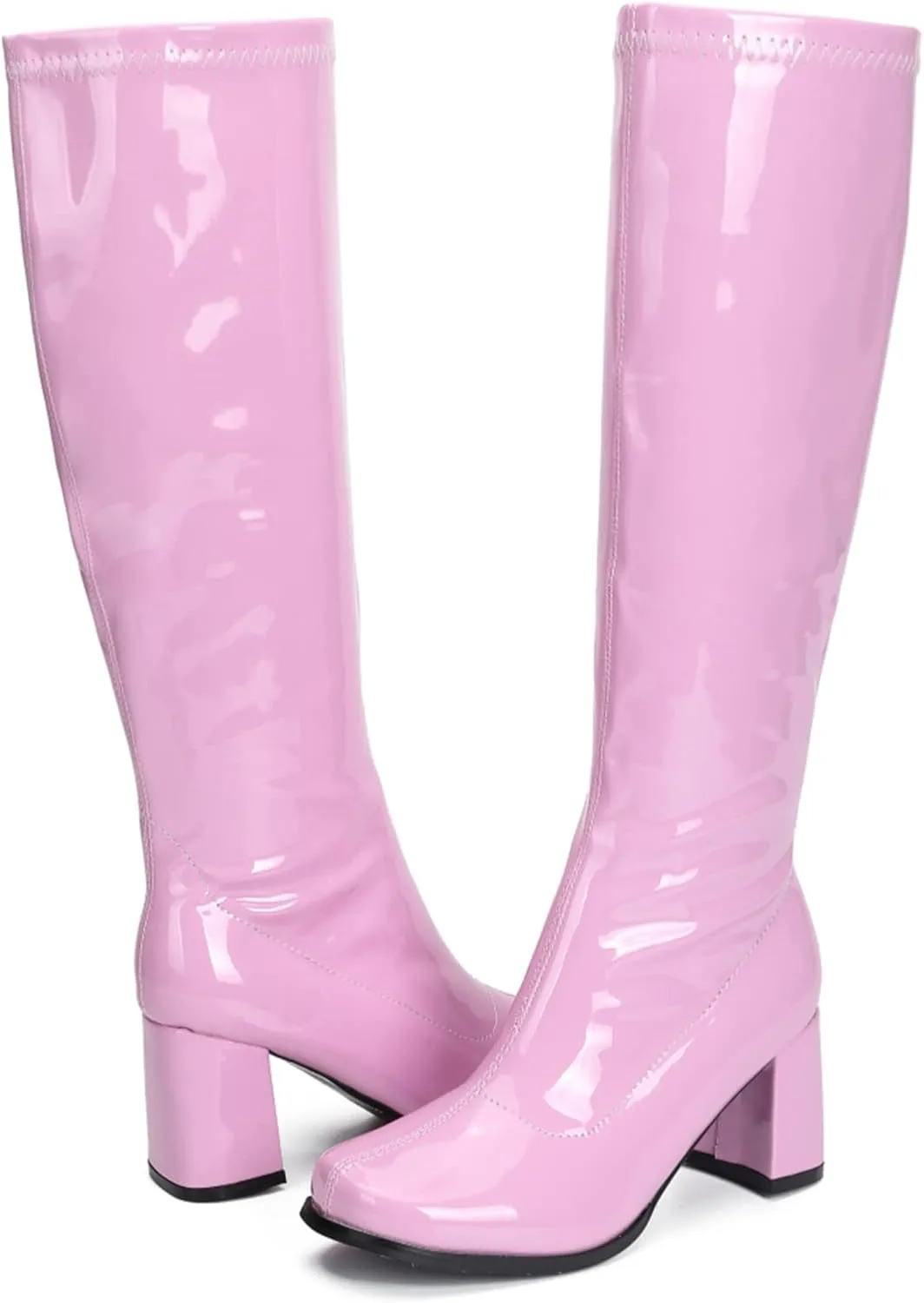 Women's Go Go Boots Over The Knee Block Heel Zipper Boot
