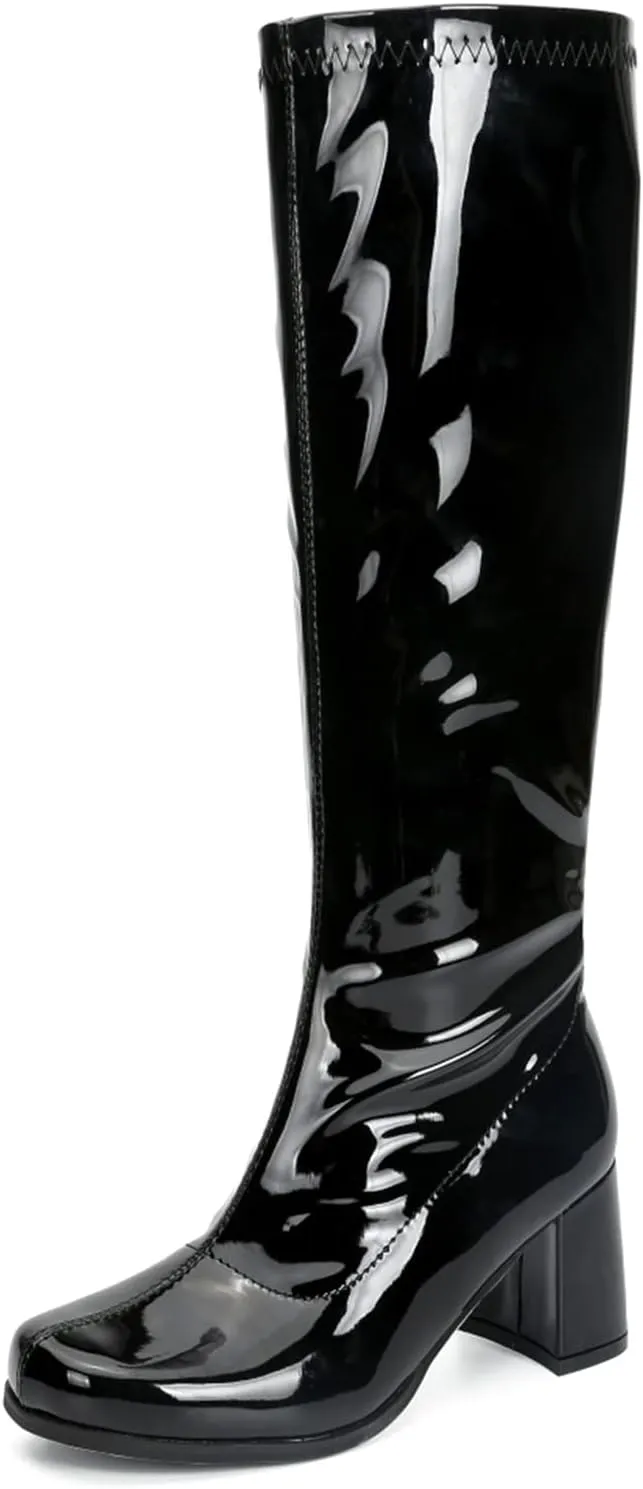 Women's Go Go Boots Over The Knee Block Heel Zipper Boot
